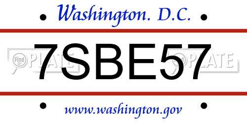 7SBE57 District Of Columbia License Plate