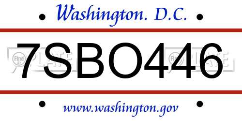 7SBO446 District Of Columbia License Plate