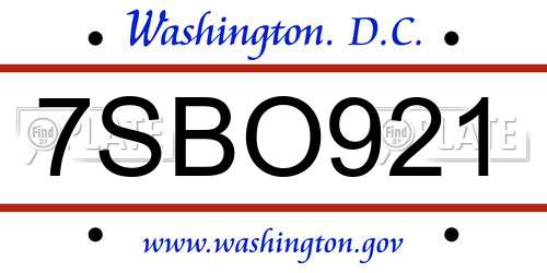 7SBO921 District Of Columbia License Plate
