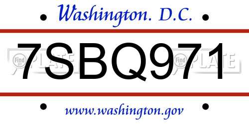 7SBQ971 District Of Columbia License Plate