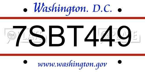 7SBT449 District Of Columbia License Plate