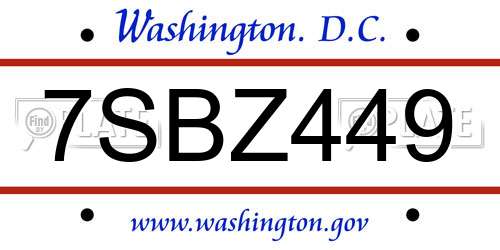 7SBZ449 District Of Columbia License Plate