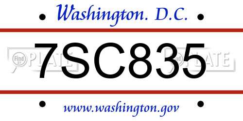 7SC835 District Of Columbia License Plate