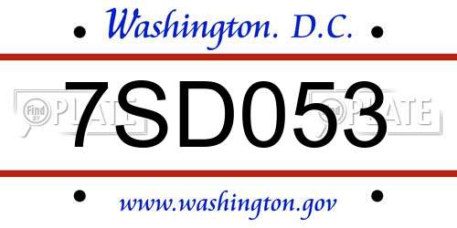 7SD053 District Of Columbia License Plate