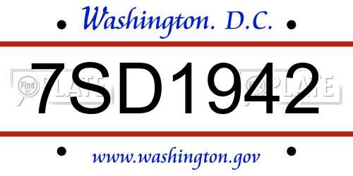 7SD1942 District Of Columbia License Plate
