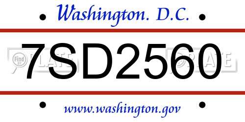 7SD2560 District Of Columbia License Plate
