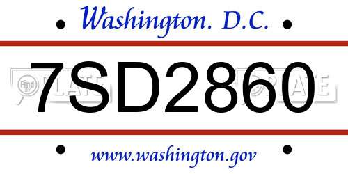 7SD2860 District Of Columbia License Plate