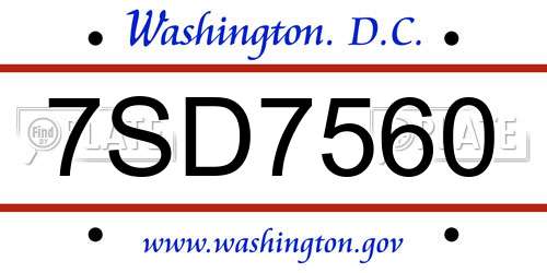 7SD7560 District Of Columbia License Plate