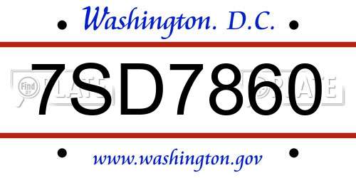 7SD7860 District Of Columbia License Plate