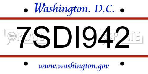 7SDI942 District Of Columbia License Plate