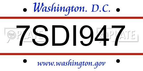 7SDI947 District Of Columbia License Plate