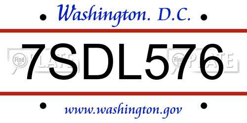 7SDL576 District Of Columbia License Plate