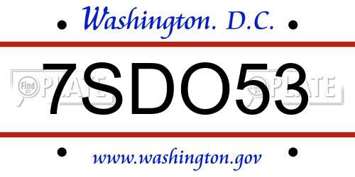 7SDO53 District Of Columbia License Plate