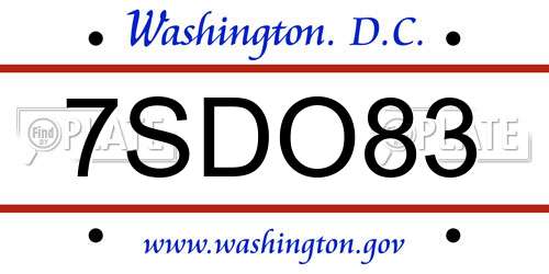 7SDO83 District Of Columbia License Plate