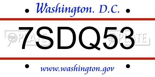 7SDQ53 District Of Columbia License Plate