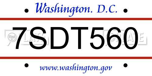 7SDT560 District Of Columbia License Plate
