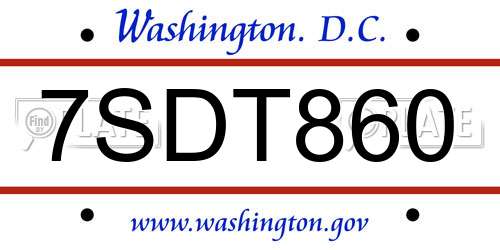 7SDT860 District Of Columbia License Plate