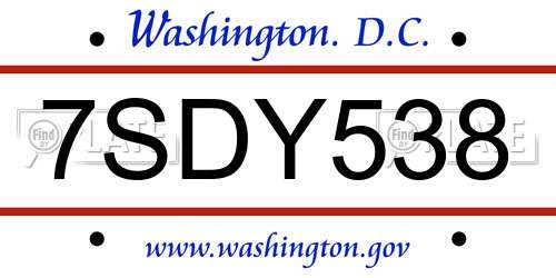 7SDY538 District Of Columbia License Plate
