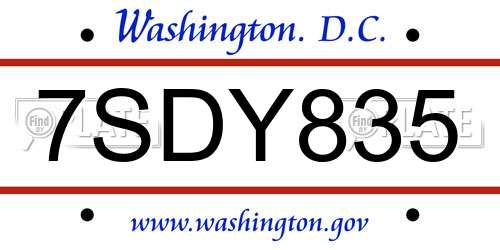 7SDY835 District Of Columbia License Plate