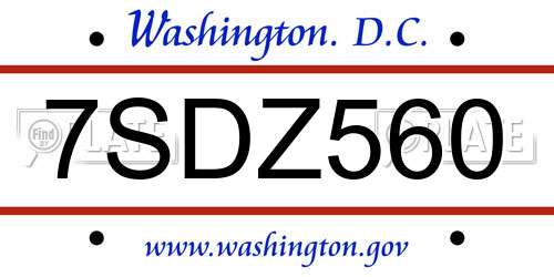7SDZ560 District Of Columbia License Plate