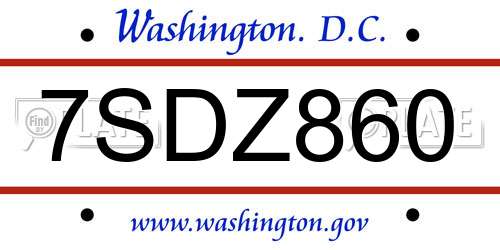 7SDZ860 District Of Columbia License Plate