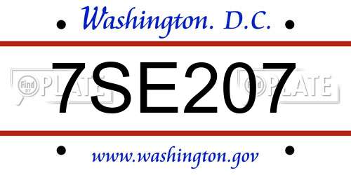 7SE207 District Of Columbia License Plate