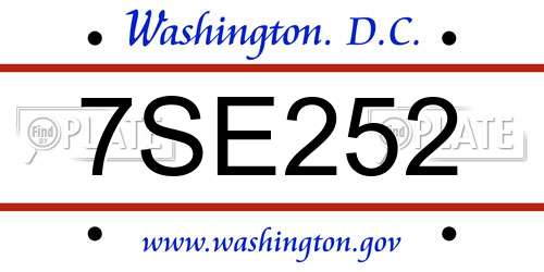 7SE252 District Of Columbia License Plate