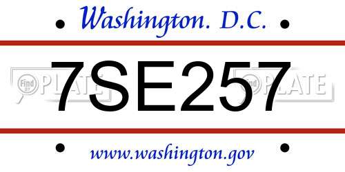 7SE257 District Of Columbia License Plate