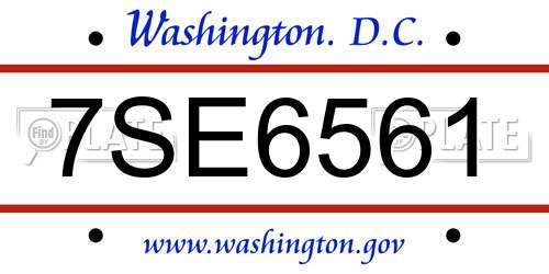 7SE6561 District Of Columbia License Plate