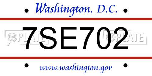 7SE702 District Of Columbia License Plate