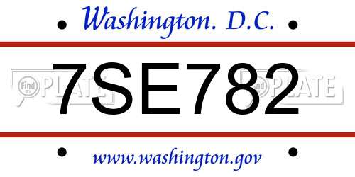 7SE782 District Of Columbia License Plate