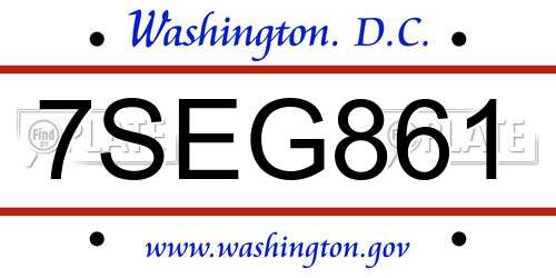 7SEG861 District Of Columbia License Plate