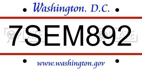 7SEM892 District Of Columbia License Plate