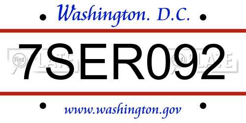 7SER092 District Of Columbia License Plate