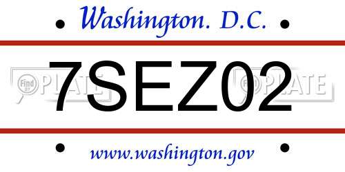 7SEZ02 District Of Columbia License Plate