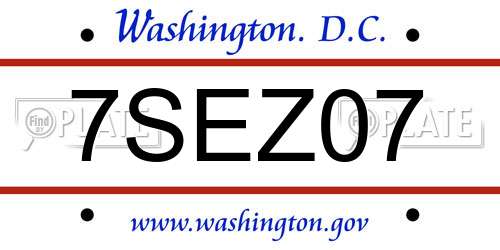 7SEZ07 District Of Columbia License Plate