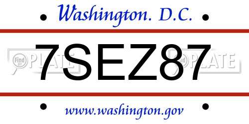 7SEZ87 District Of Columbia License Plate