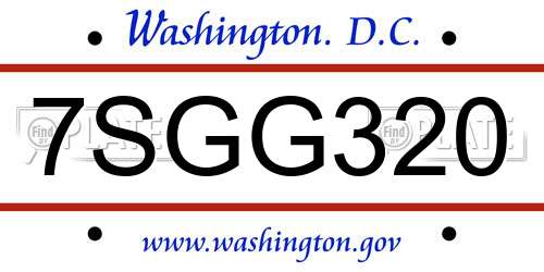 7SGG320 District Of Columbia License Plate