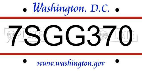 7SGG370 District Of Columbia License Plate
