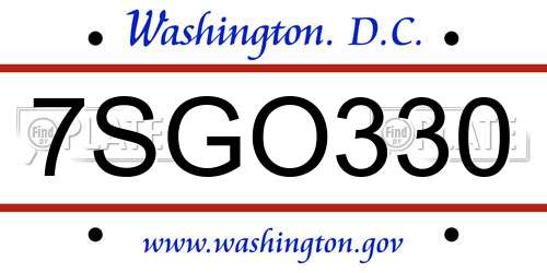 7SGO330 District Of Columbia License Plate
