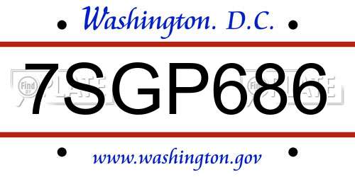 7SGP686 District Of Columbia License Plate