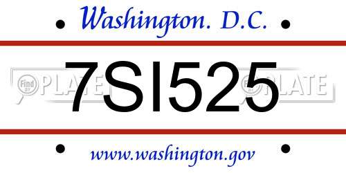 7SI525 District Of Columbia License Plate