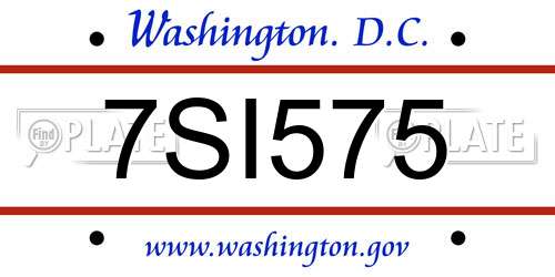 7SI575 District Of Columbia License Plate