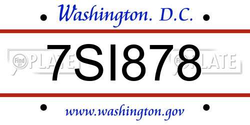 7SI878 District Of Columbia License Plate