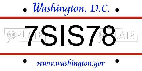 7SIS78 District Of Columbia License Plate