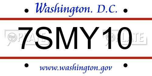7SMY10 District Of Columbia License Plate