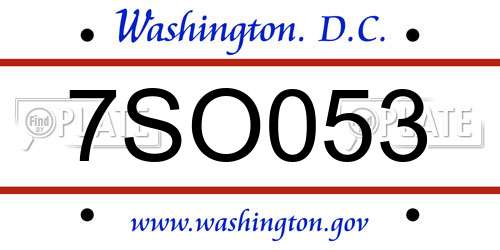7SO053 District Of Columbia License Plate