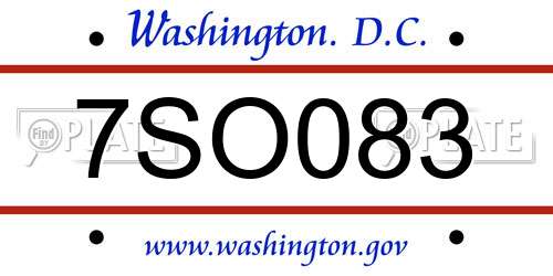 7SO083 District Of Columbia License Plate