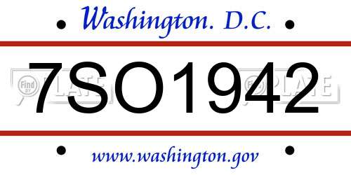 7SO1942 District Of Columbia License Plate