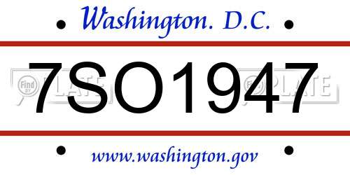 7SO1947 District Of Columbia License Plate